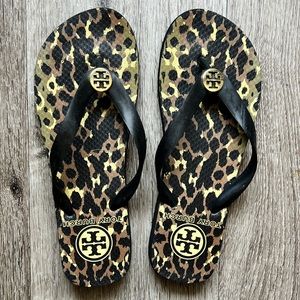 Tory Burch leopard print flip flops